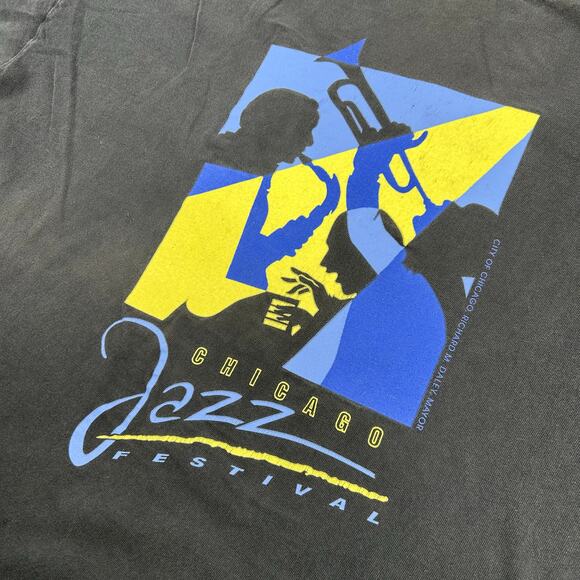 VTG 90s Mens Black Hanes Heavyweight Chicago Jazz Fest Single Stitch T Shirt 2XL - Picture 3 of 8